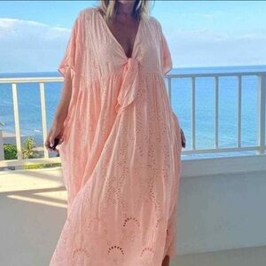 Young, Fabulous, & Broke Swim Pink Eyelit Cover Up Oversized Dress , size small